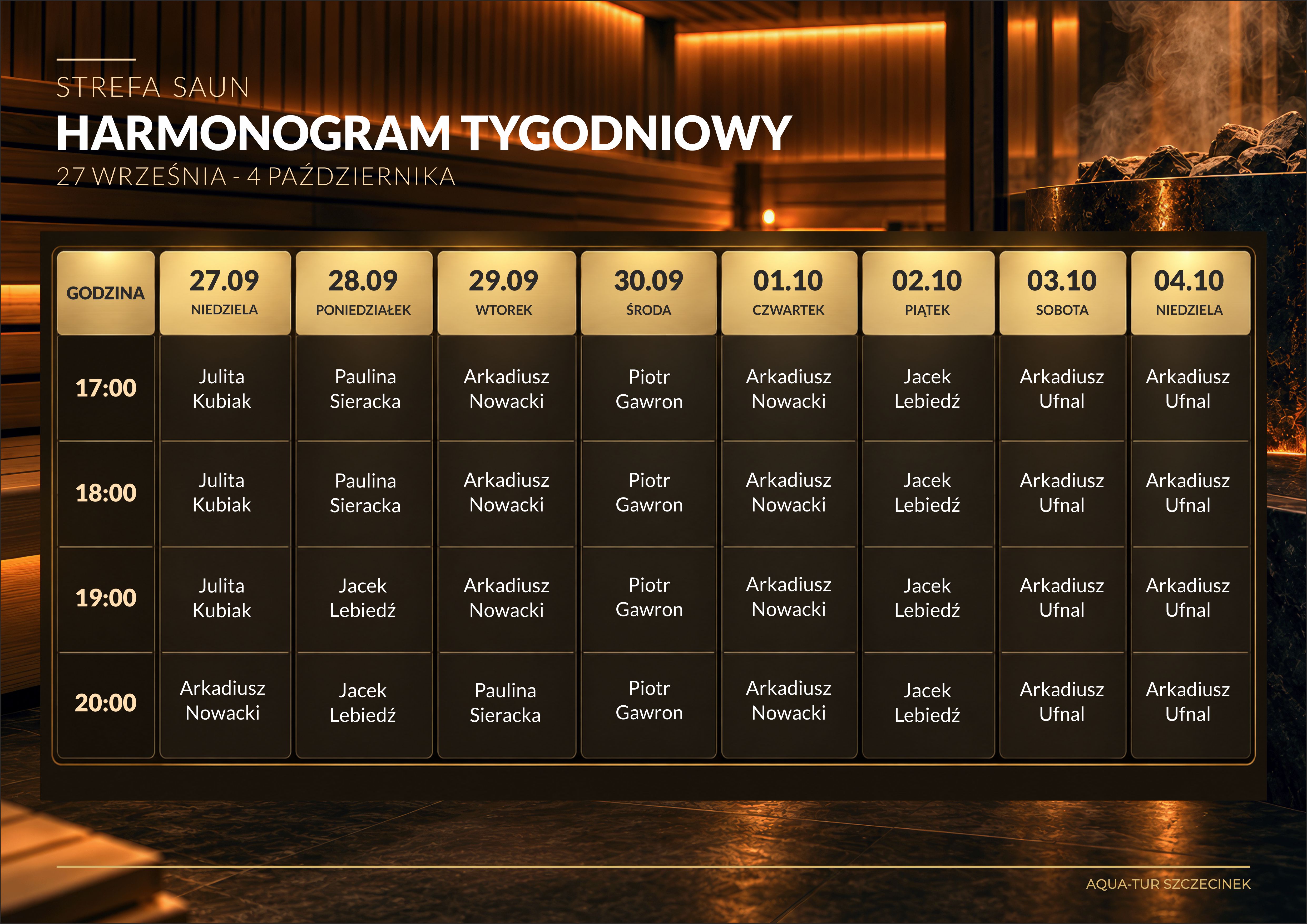 Grafik seans&oacute;w saunowych