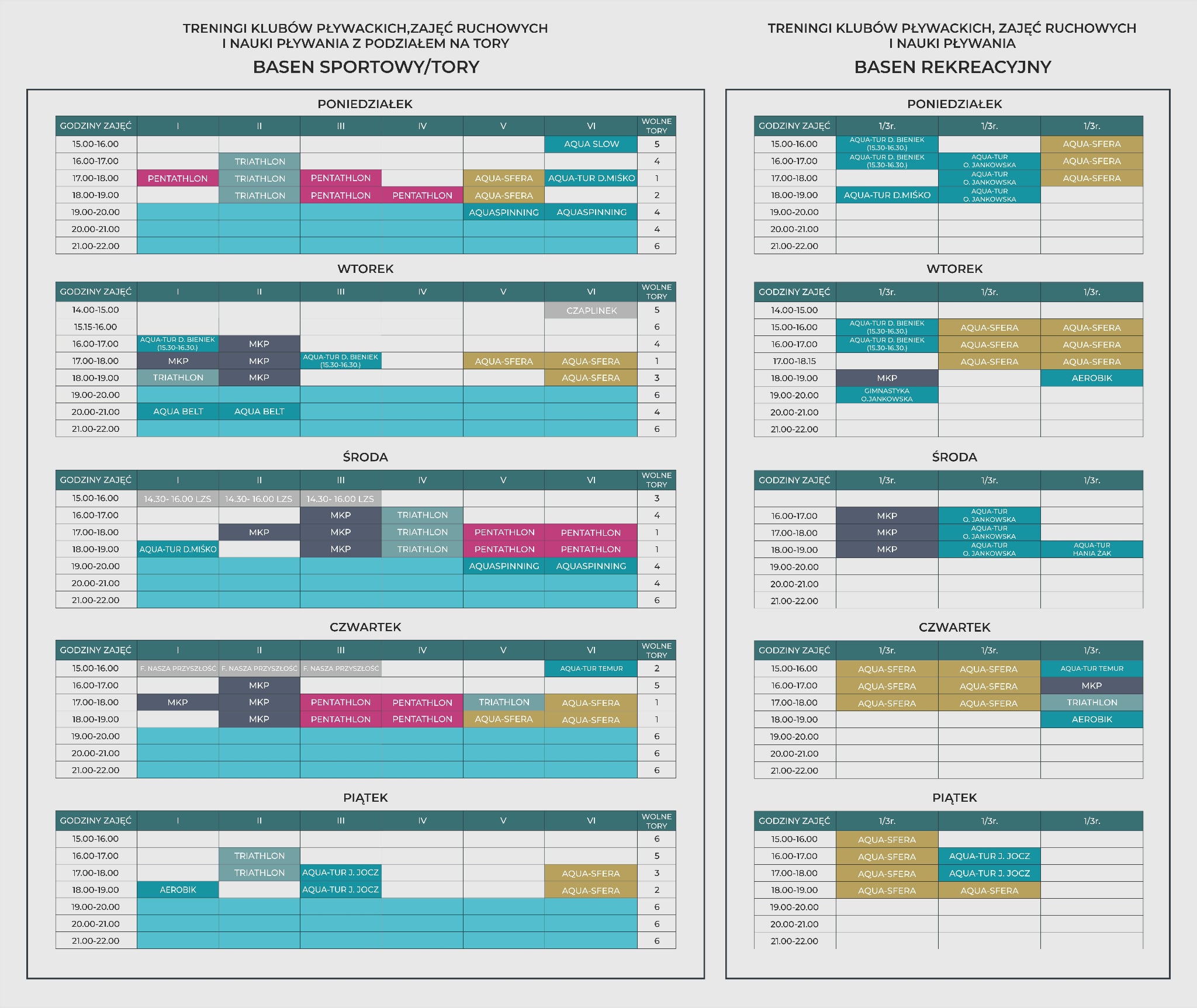 grafik zajęć od godz. 15.00 - 22.00