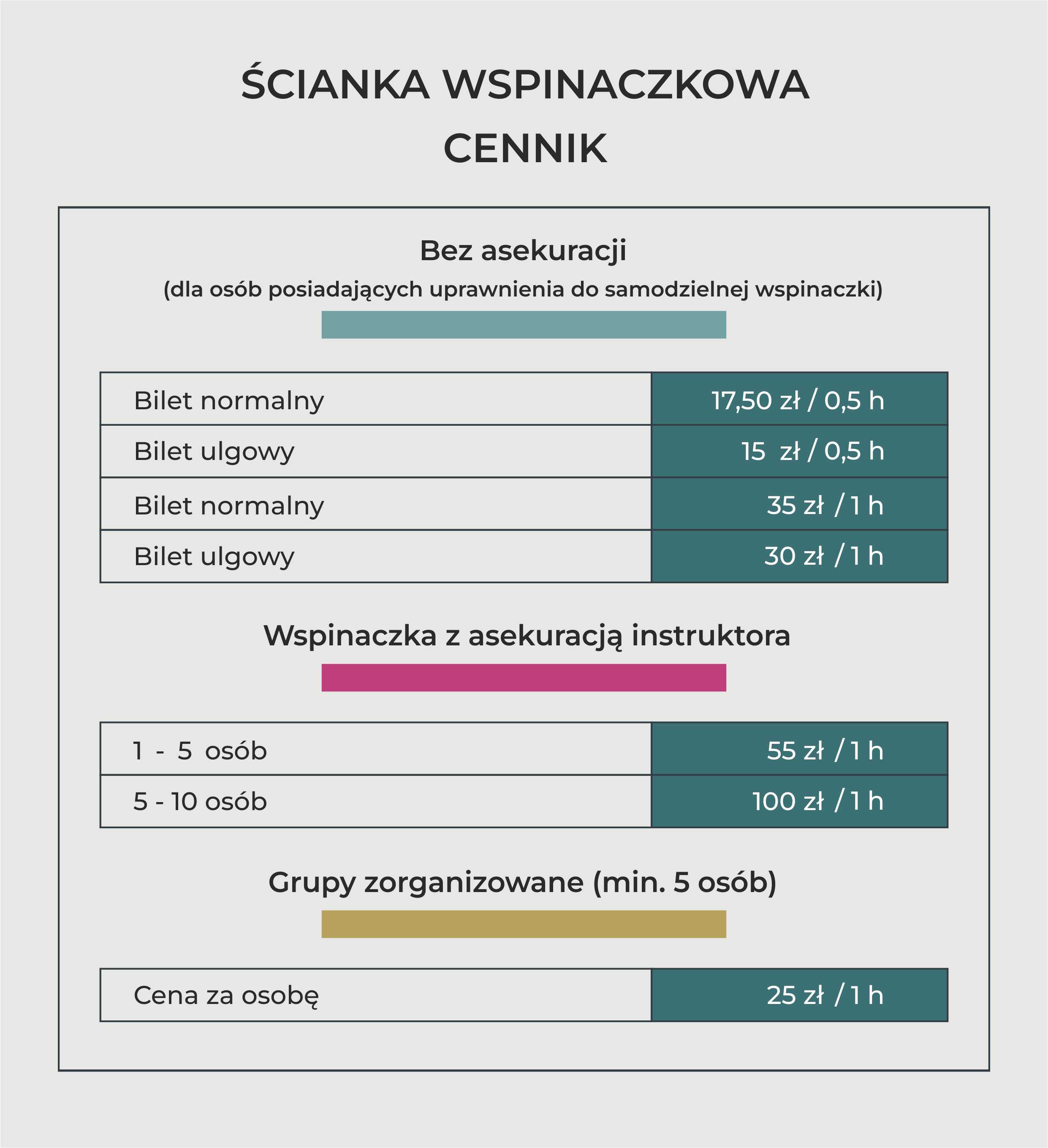 cennik ścianka wspinaczkowa