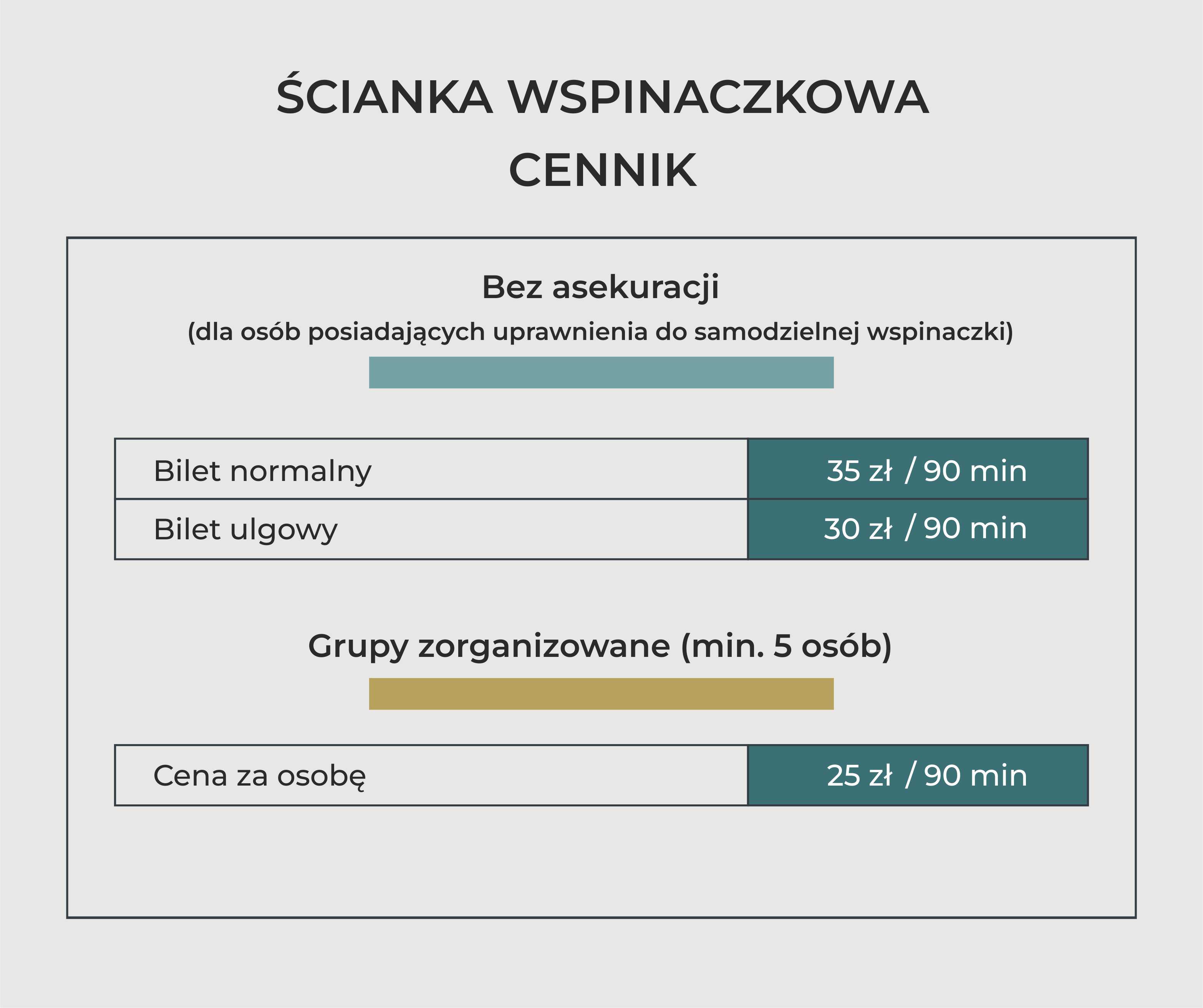 cennik ścianka wspinaczkowa